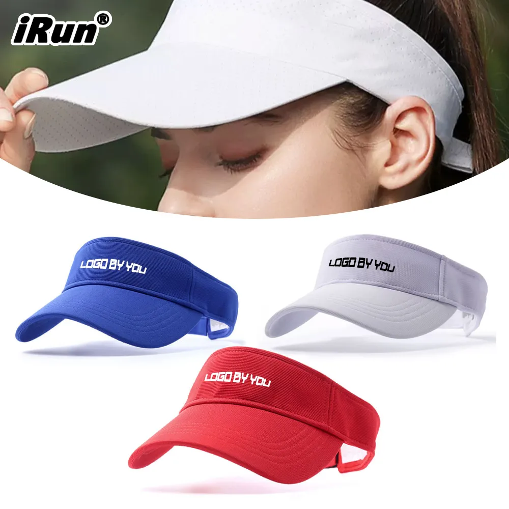 iRun Custom LOGO Men Women Outdoor Sports Beach Sun Hat Adjustable Golf Tennis Cap Wide Brim Sun Visor Hats