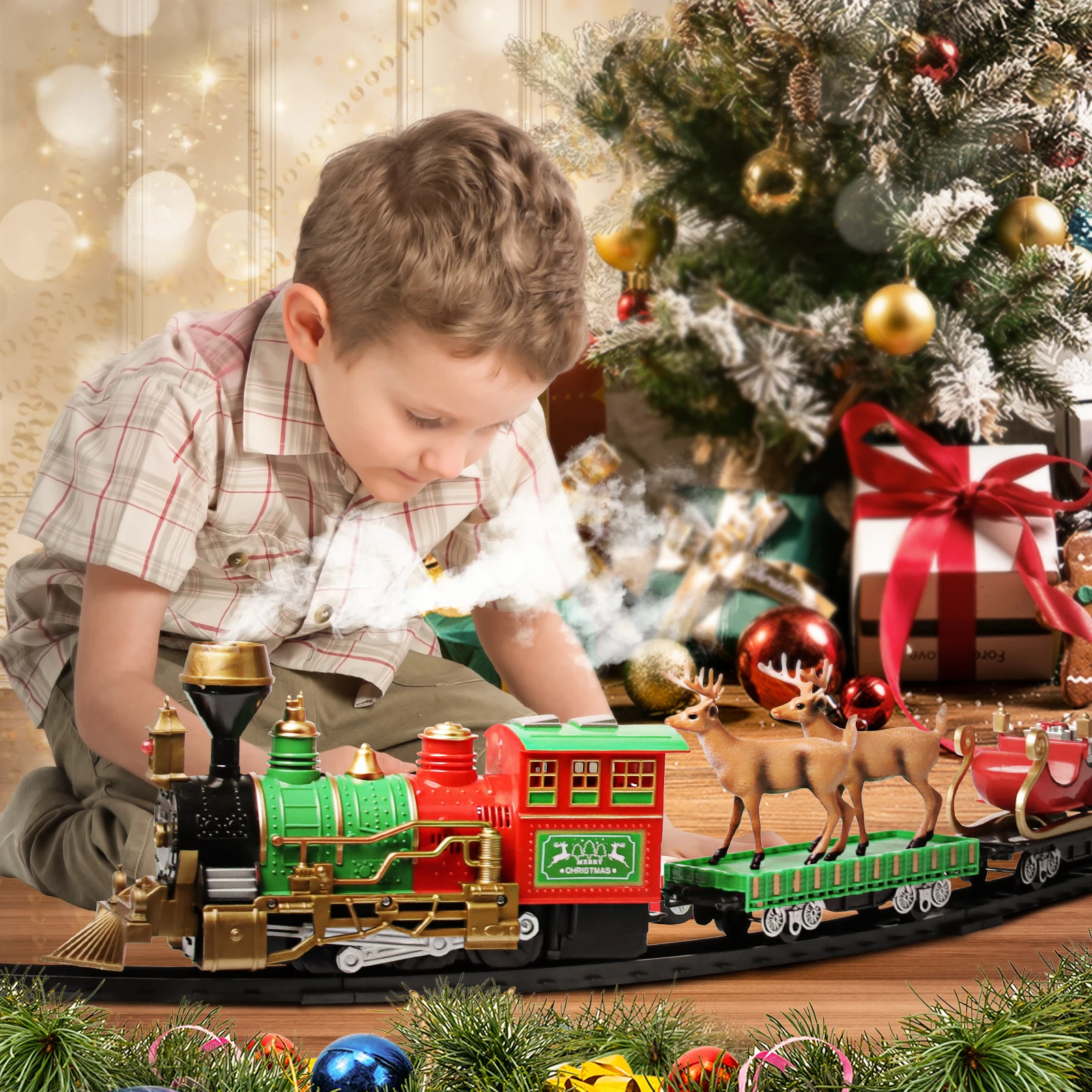 New christmas items BO Xmas plastic smoking train electric toy HN833322