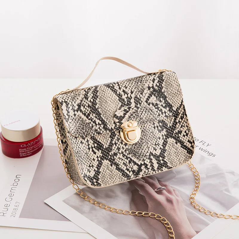 Personality trend chain female snake print small square bag single shoulder handbag messenger for