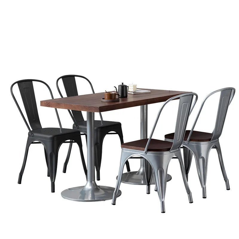 Factory Cheap Durable Industrial Stackable Vintage Metal Restaurant Dining Cafe Tolixes Chairs Tables Pine Wooden table top