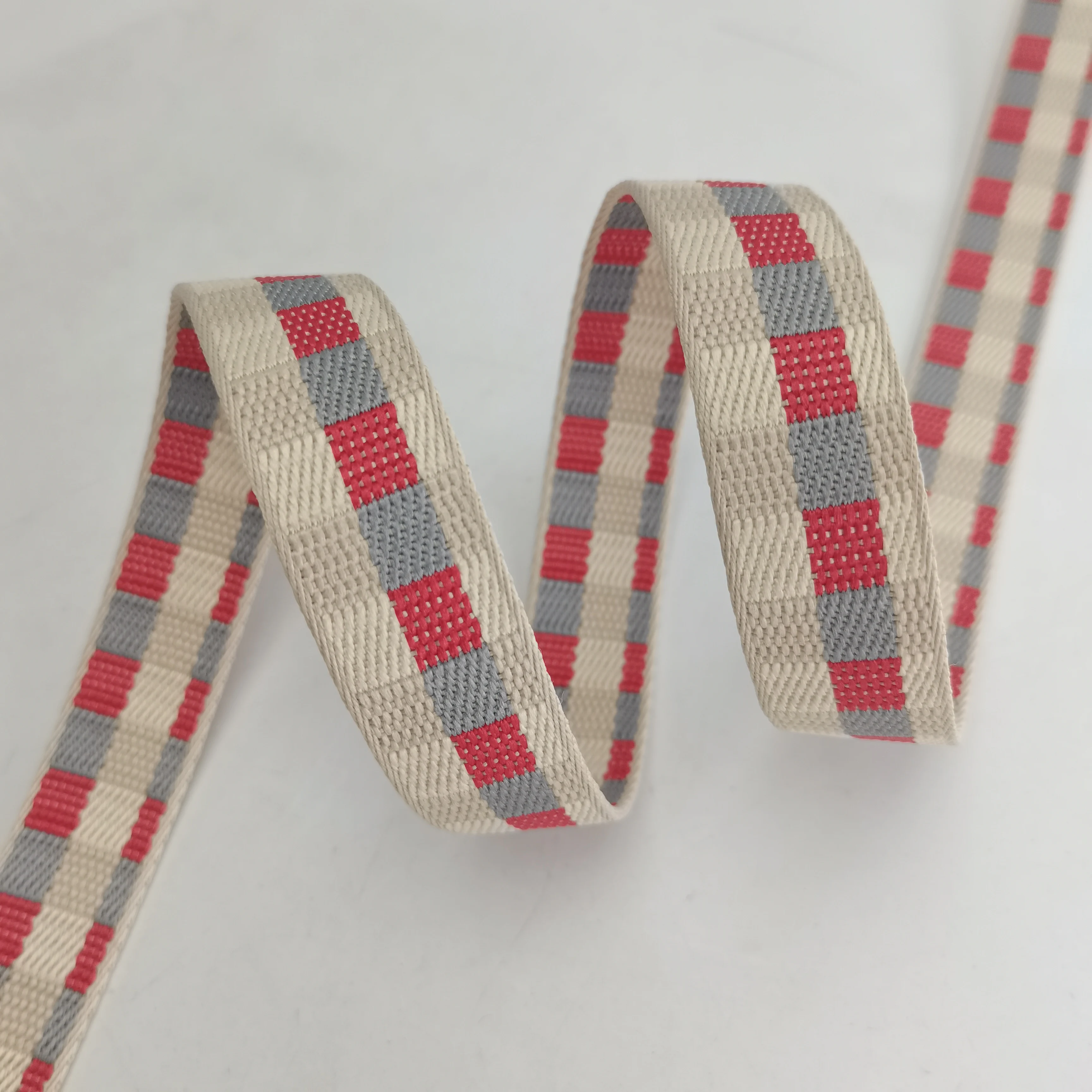25mm Webbing 100% Polyester Jacquard Webbing for Luggage Straps Plaid Ribbon for Camera Straps