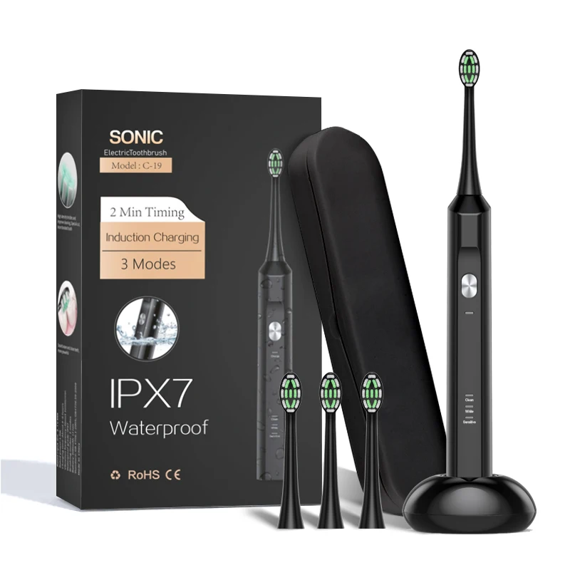 C19 Custom Logo 3 Modes 2023 Zhejiang High Config Rechargeable Replaceable Travel Portable Adult Smart Sonic Electric Toothbrush