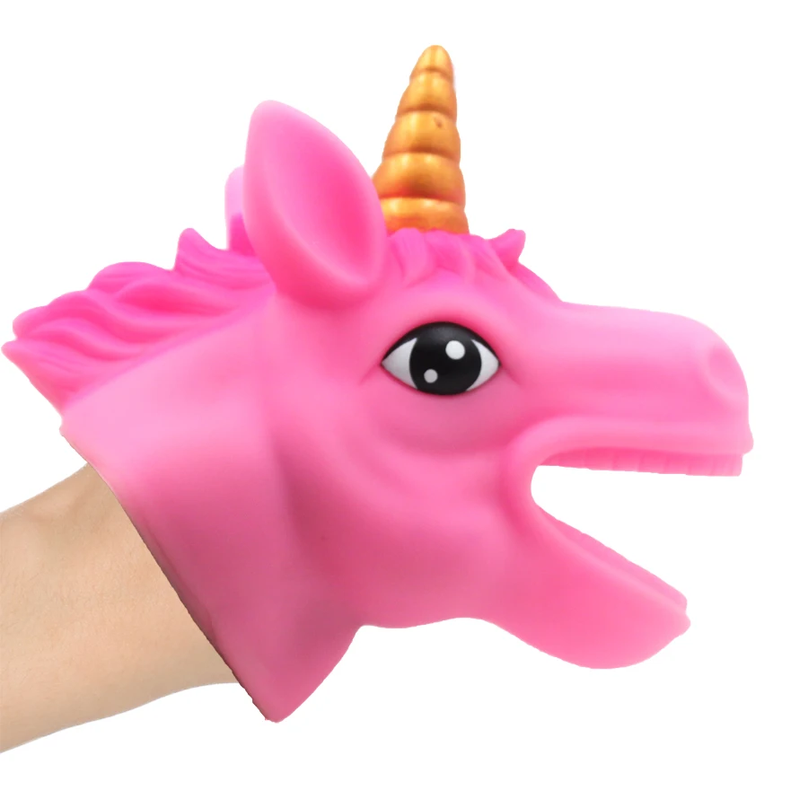 Pink Color Dinosaur Hand Puppet For Kids Pvc Unicorn Toy Puppets Hands