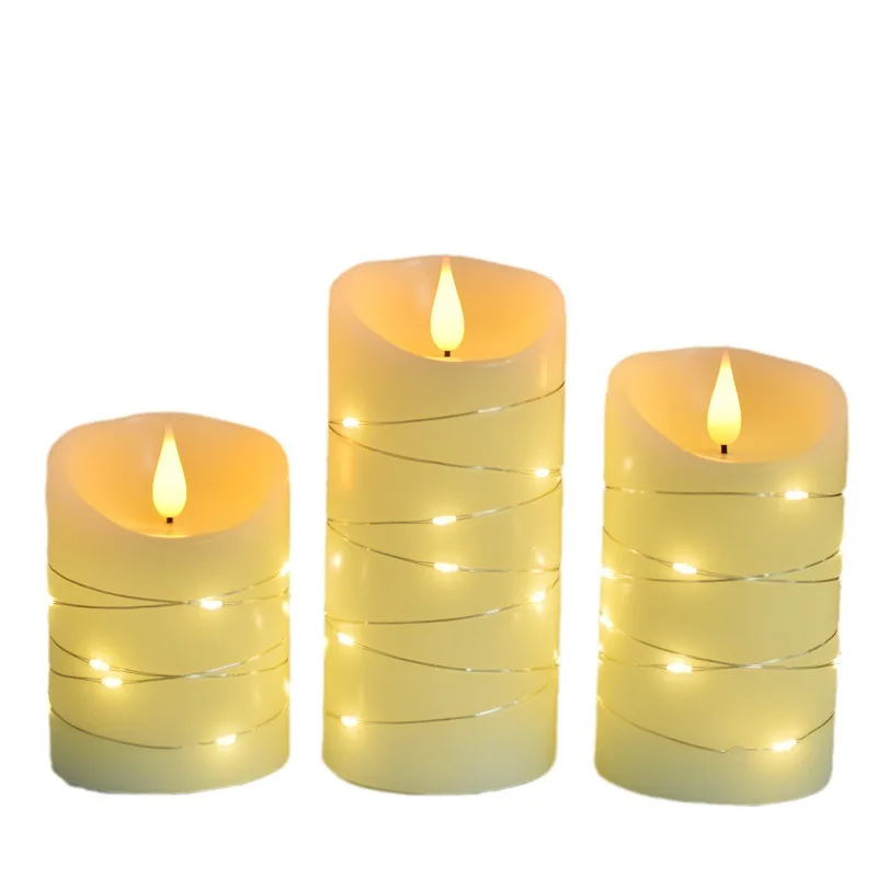 Factory wholesale led candles luxury fairy lights round pillar flickering head led candle christmas decor led candles lights