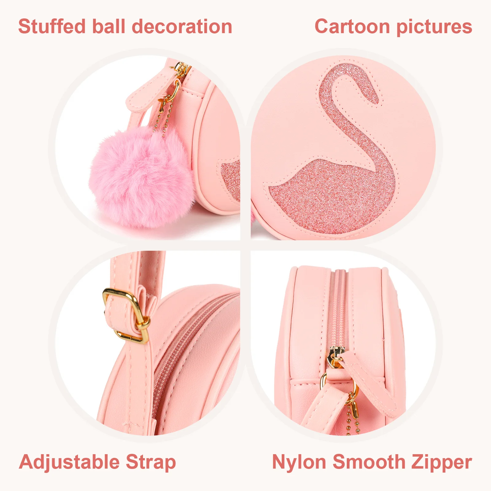 Little Girls Swan Coin Purse Wallet Cute Cartoon Crossbody Bags Mini Round Wallet Small PU Shoulder Handbag for Kids Toddlers