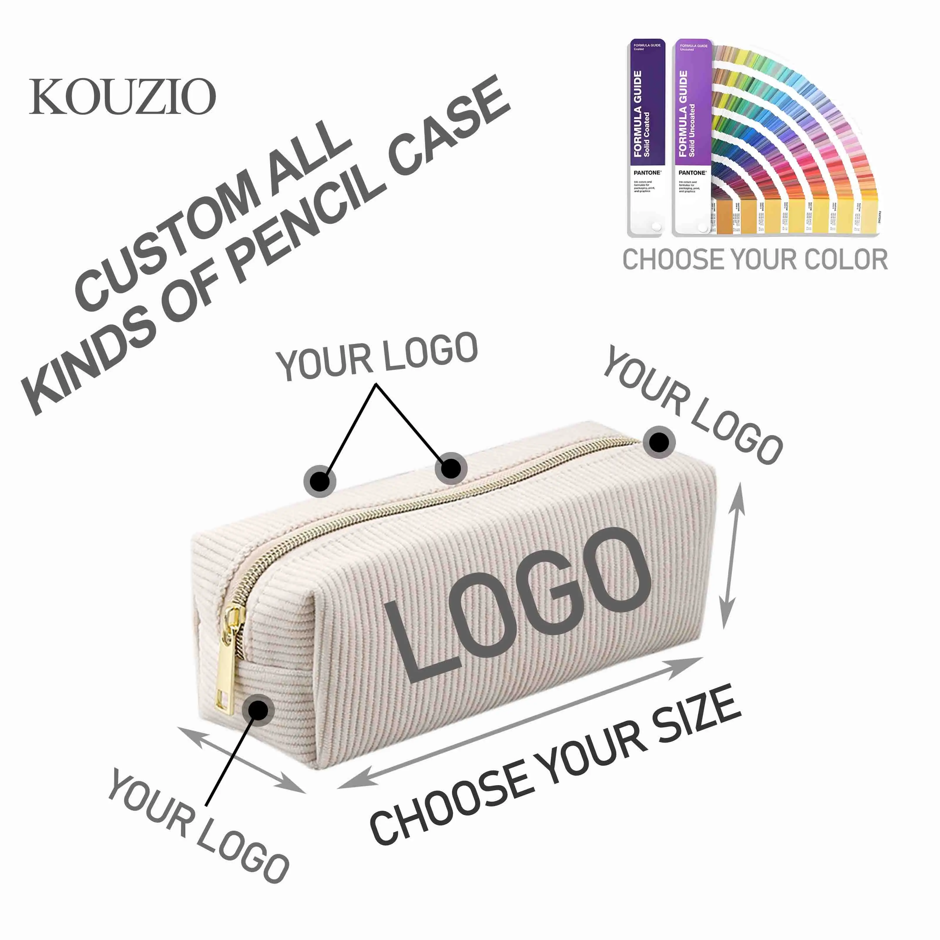 Top Quality Custom Logo Pencilcase Cute Large Solid Color Capacity beautiful Corduroy Pencil Bags With Zipper