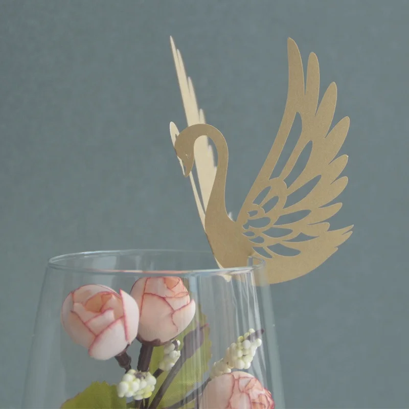 Colorful peacock laser cut  paper crafts place cards for wine glass