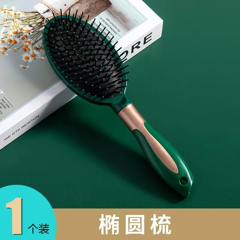 Wholesale Lady Straight & Curly Hair brush Beauty Comb Dark Green with Negative Ion Metal and Wood Handle for Personal Userubber