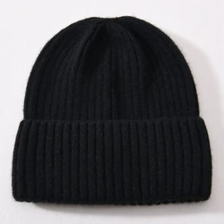 Solid Color Unisex Adult Wool Knitted Ribbed Beanie Hat Men Women Wholesale Soft Warm Winter 100% Wool Black Beanie Custom