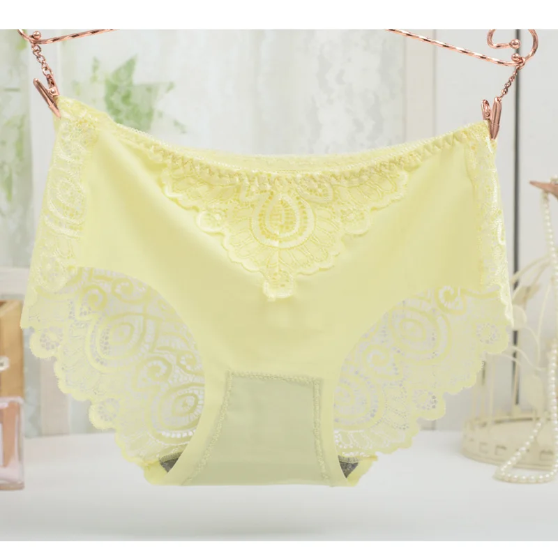 Mid Waist Stretch Underwear Tanga Mesh Breathable Lace Briefs Wholesale Cheaper Women Smooth Ice Silk Panties