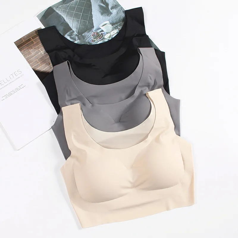 Wholesale high quality laser cut one piece seamless bra natural sleep wireless bra invisibles underwear ice silk bra