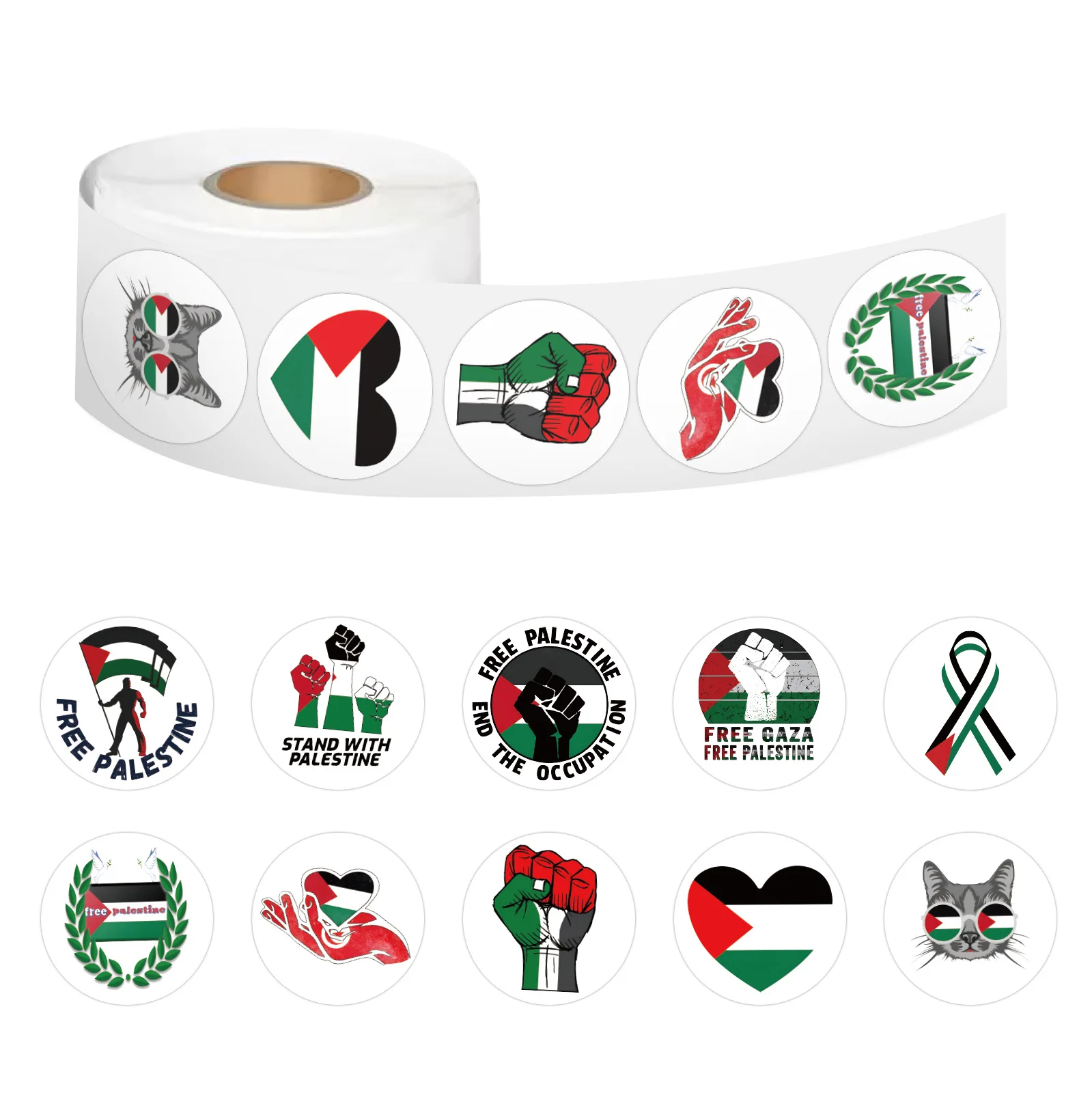 Cheap Price Peace And Love  Waterproof Free Palestine Flag 500 Pieces Per Roll Laber Stickers For DIY Decoration Phone Computer
