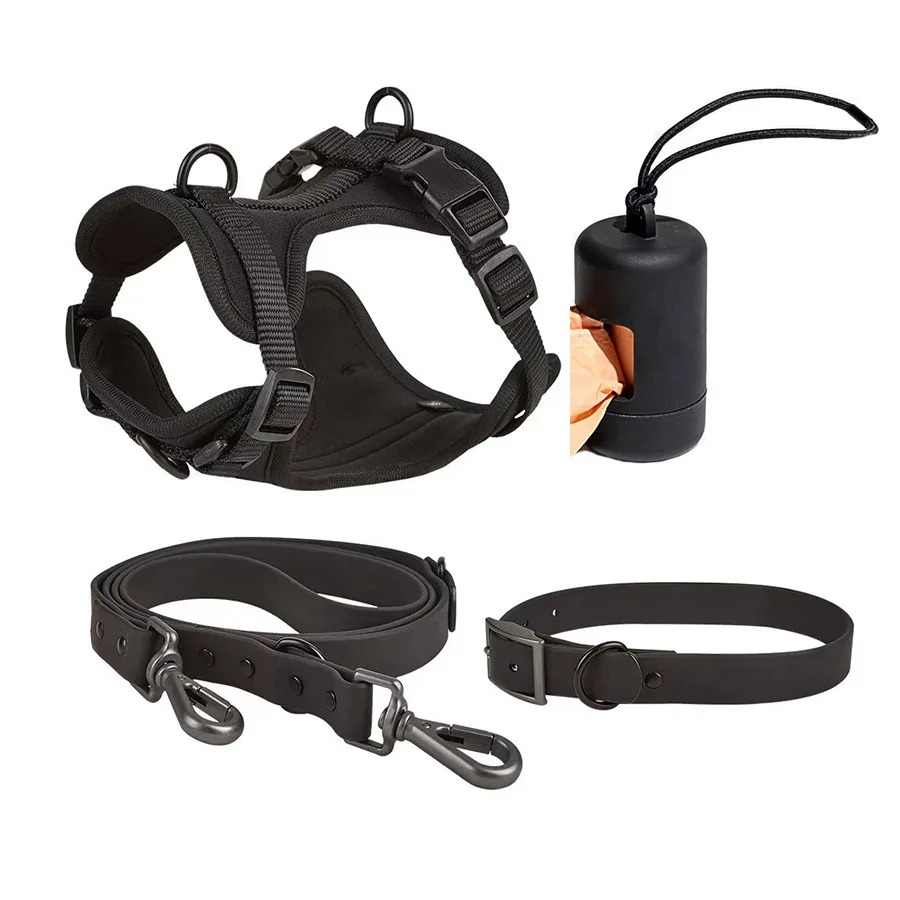 Pet Dog Chest Back Anti Bite Waterproof Strap PVC Leash Collar Poop Bag 4 in 1 Set Puppy Outdoor Accessories Pet Supplies