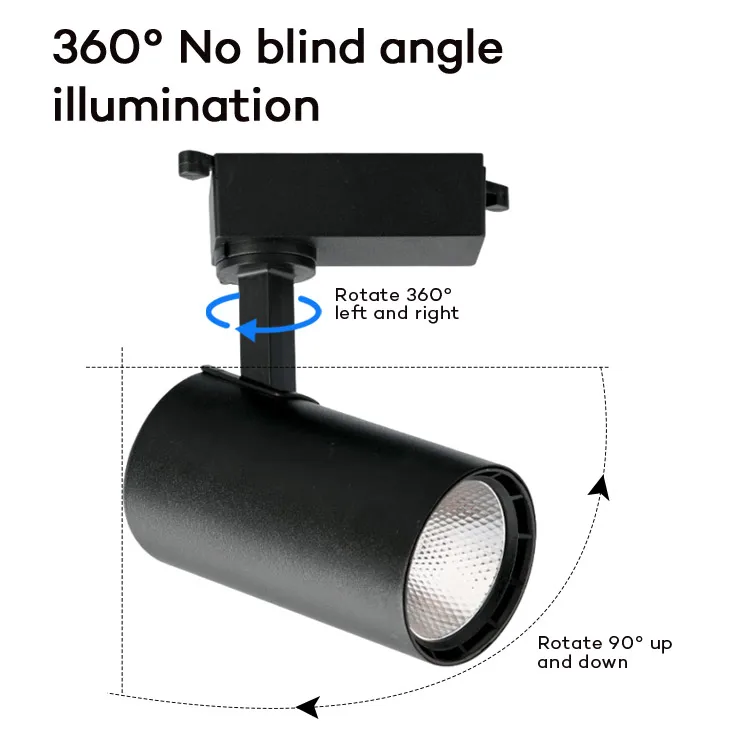 Commercial Indoor Ceiling Dimmable Track Rail Lighting 12W 20W 36W Adjustable Track Spotlight