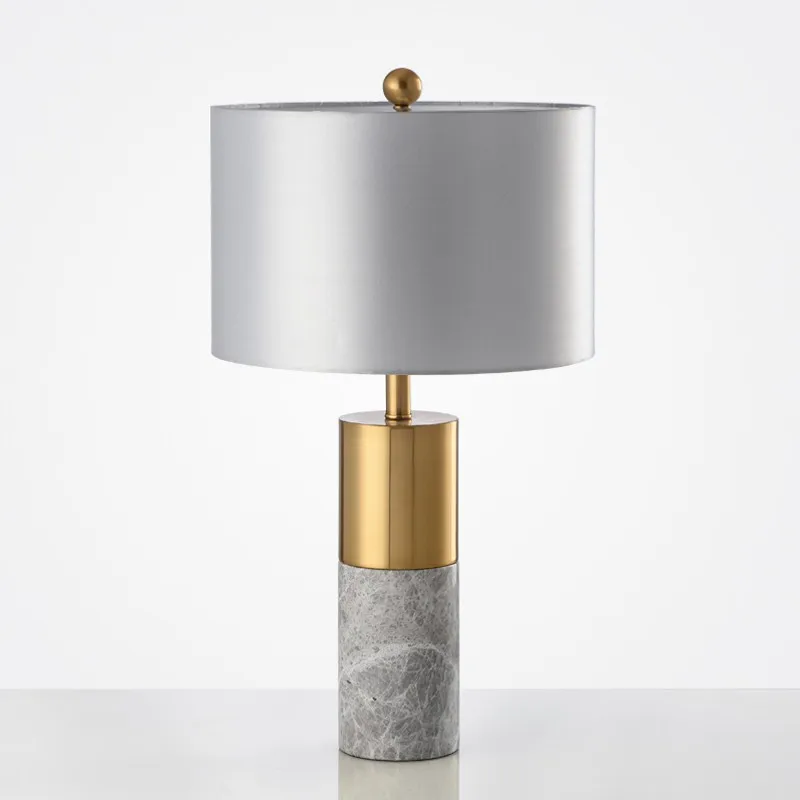 American Modern Marble Fabric Minimalist Decorative Bedside Table Lamp Light for Indoor Bedroom Living Room