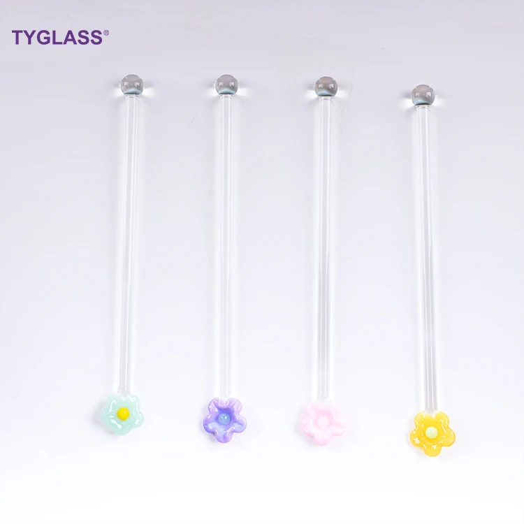 Pink Cherry Blossom Glass Stirring Stick Cute Creative Long Handle Juice Coffee Extended Stirring Stick Glass Stirrer Rod