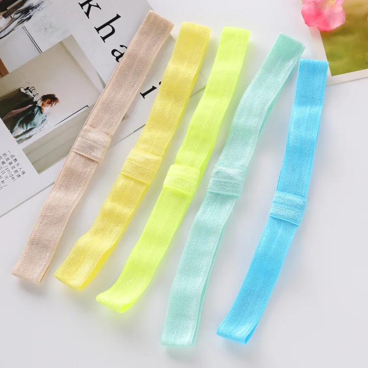 Wholesale Multi color 1.5cm wide elastic children plain baby headbands fold over elastic headband