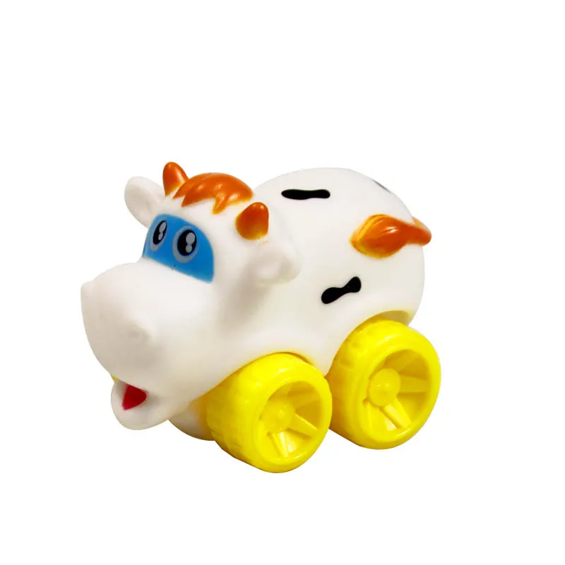 Wholesale Factory Lovely Cartoon Soft Animals Hippo Dinosaur Tiger Small Car Toys PVC Vinyl Plastic Animal Cartoon Cute Cars