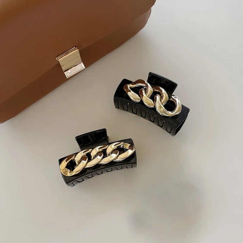 Оптовая продажа, простые европейские модные ретро прямоугольные заколки для волос Yucat, аксессуары, золотая металлическая цепочка, заколка для волос для женщин