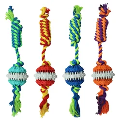 Rubber Resistant Durable Interactive Pet Dog Molar Bite Chew Rope Toy Ball Set