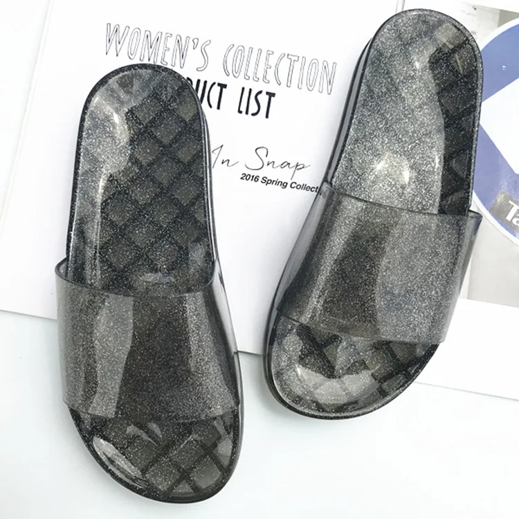 Fashion jelly shoes women platform sandals with glitter one-piece crystal non-slip beach comfortable casual slippers for women
