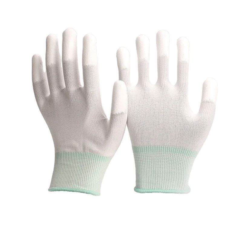 13 Gauge Seamless Top Fit Cleanroom White Safety Gloves PU Fingertips Coated Carbon Fiber ESD Gloves Antistatic Gloves