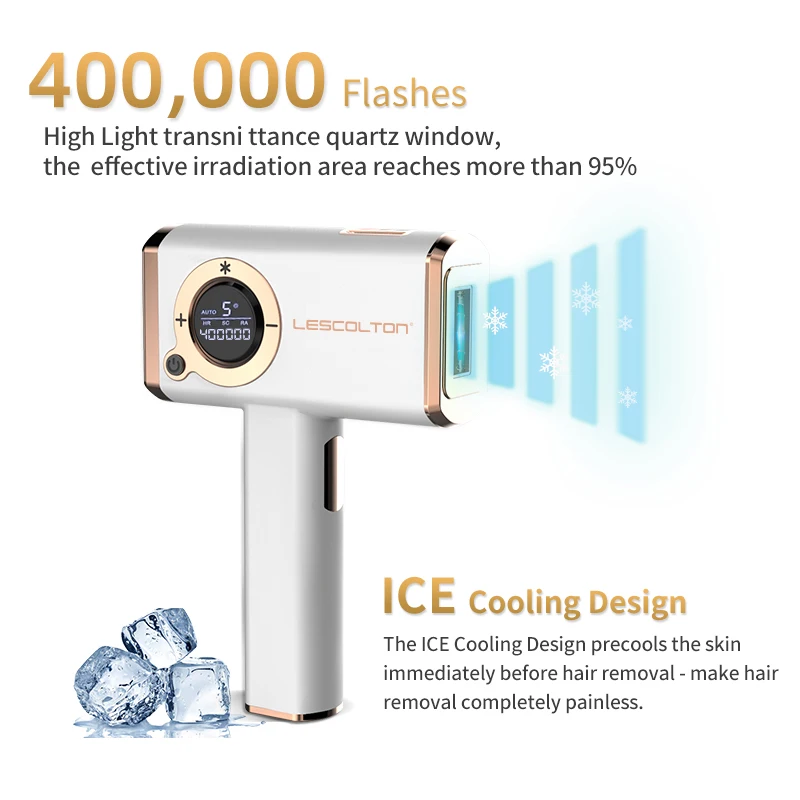 Lescolton Factory Freezing Point Permanent Ice Quartz Cooling Cool Painless Handset Depilator Laser Hair Remover Device
