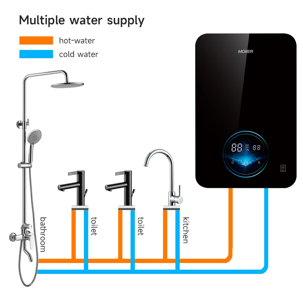 5KW 6KW 7KW 8.8kW Electric Instant Water Heaters Wall Mounted Instant Shower Hot Water Heater Kitchen Hot Water Tap Geyser