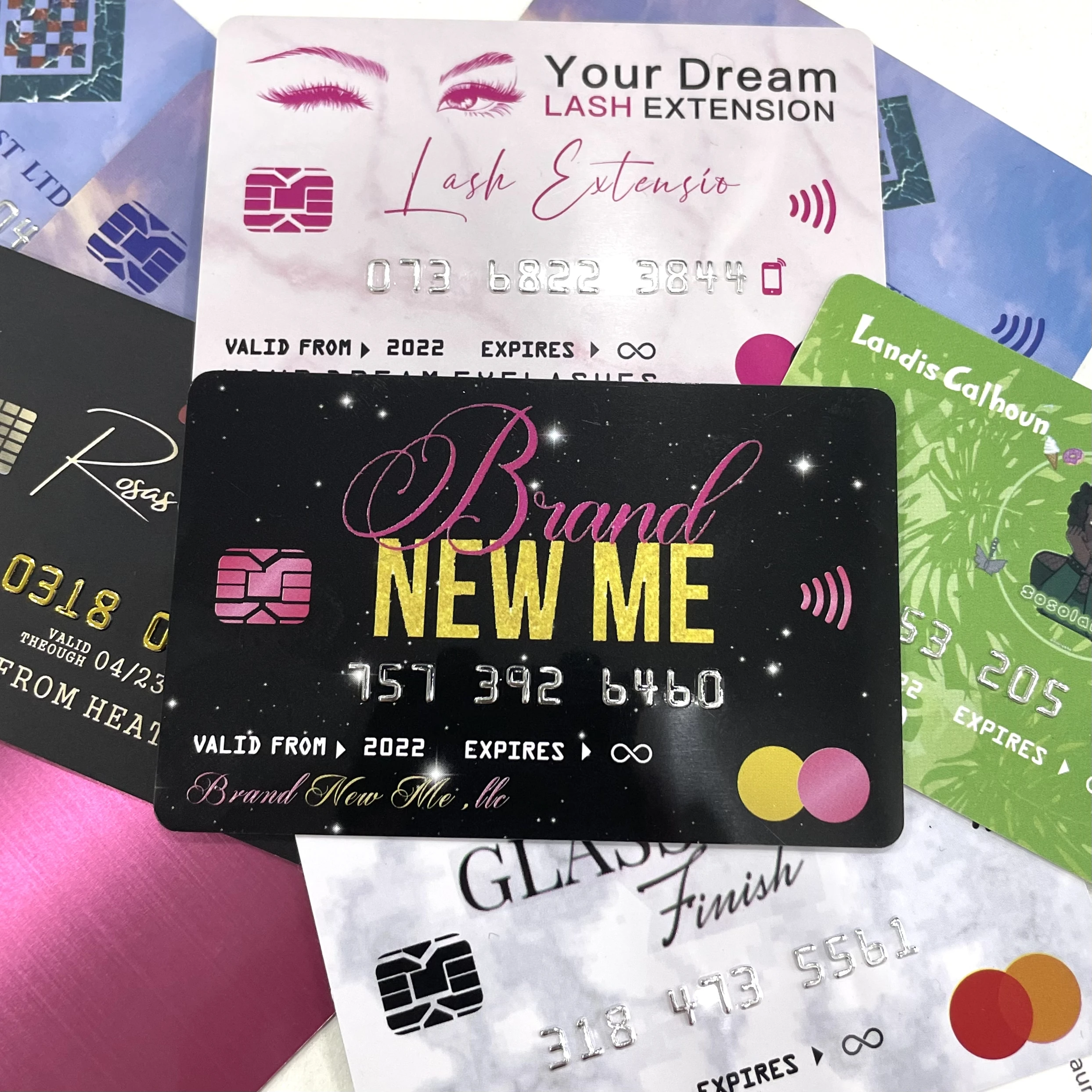 Free Design Plastic Foil Stamping Embossed Number Credit Card Style Lash PVC Business Card with logo Custom