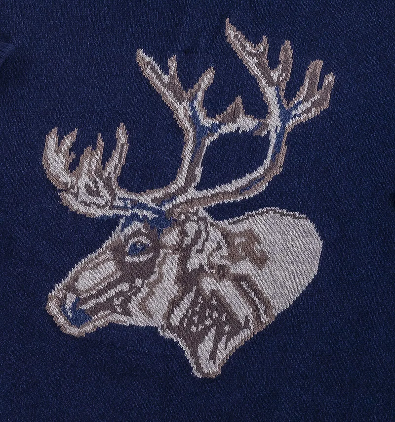 High quality Christmas sweater Men stylish wool long sleeve deer jacquard knitted sweater