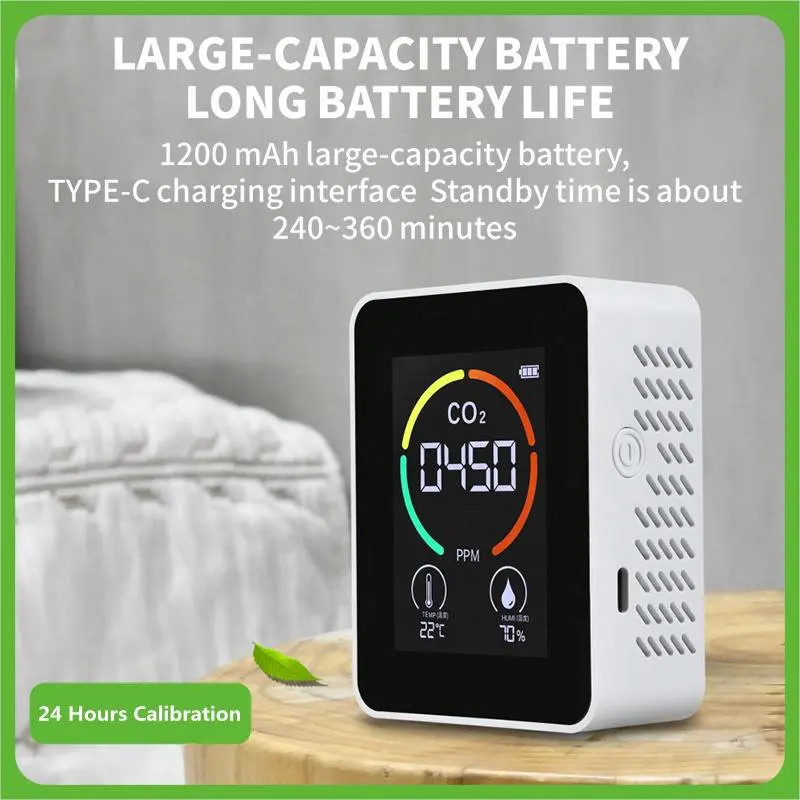 3 in 1 CO2 Detector NDIR Temperature and Humidity and Air Quality Monitor with Auto Alarm CO2 Monitor Gas Analyzer