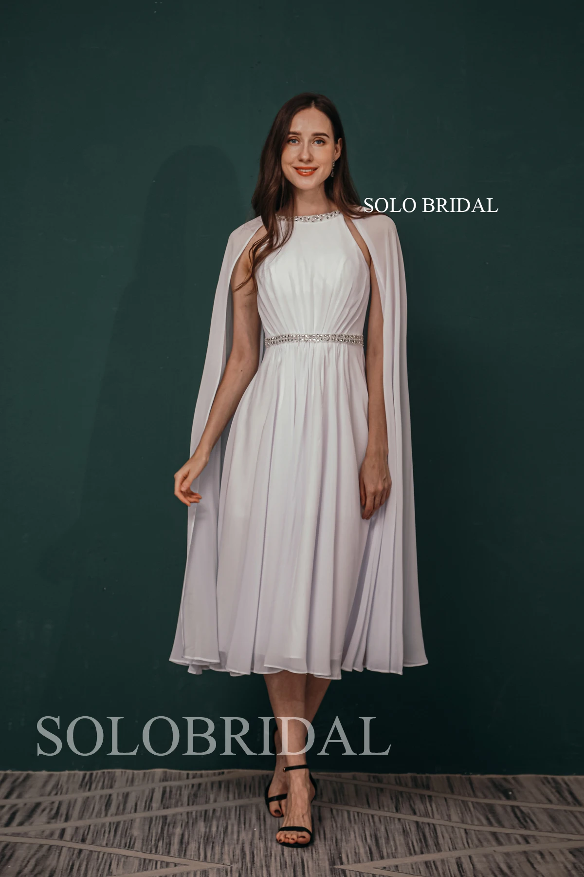 Wholesale custom Made White Tea Length Wrap Mother of Bride Party Dresses Evening Reception for Wedding