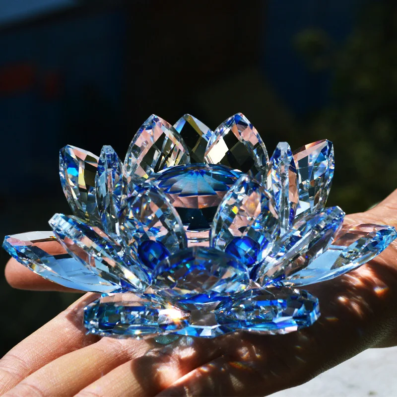 Wholesale Crystal Flower 60/80/100mm Crystal Lotus Glass Lotus Fengshui Crafts Ornament Paperweight Decoration