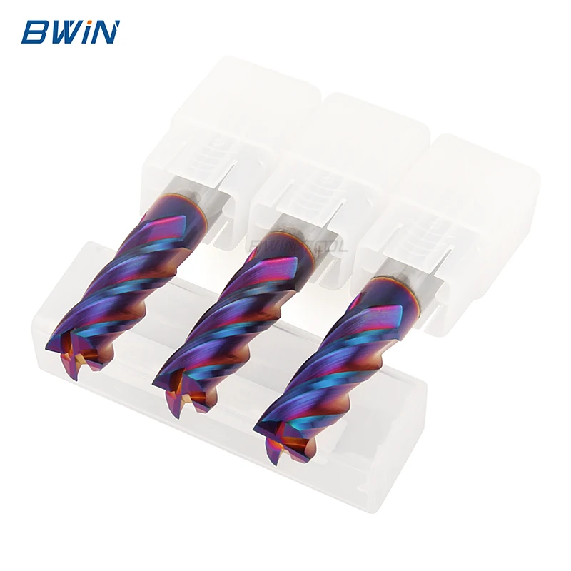 BWiN blue nano coated flat milling cutter 8*100 hrc65 4*50 end mill cutter cutting tool for stainless steel