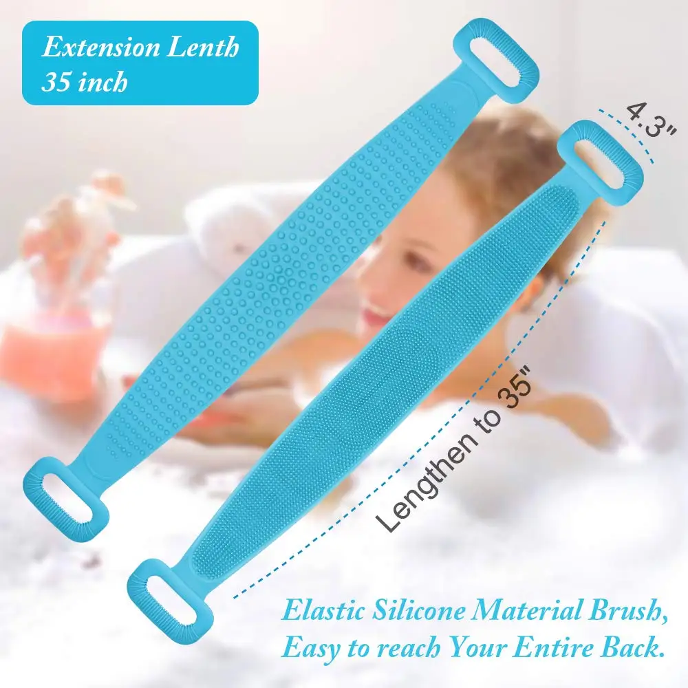 HENSIM 90cm Two sides Handle back washer Silicone body scrubber for Shower
