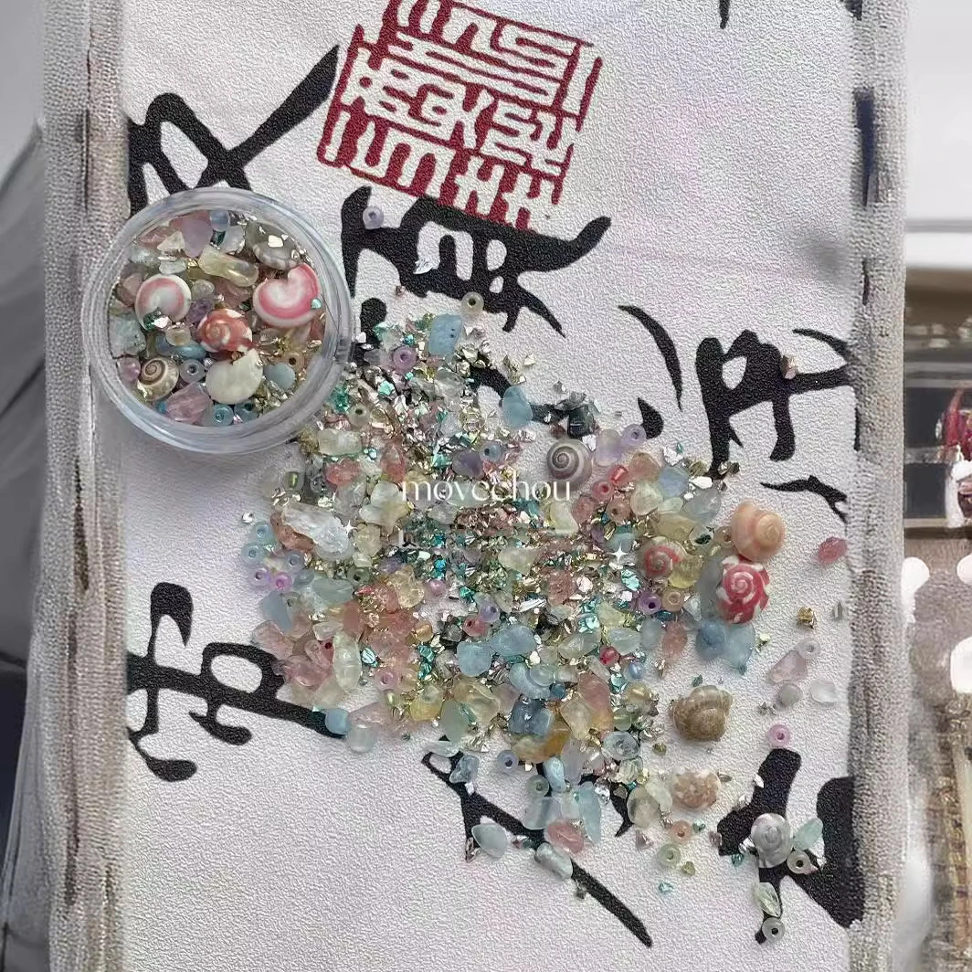 3D Nail Decorations Mix Designs Natural Irregular Stones Mica Flakes Bamboo Knot Mini Glass Rhinestone for nail art