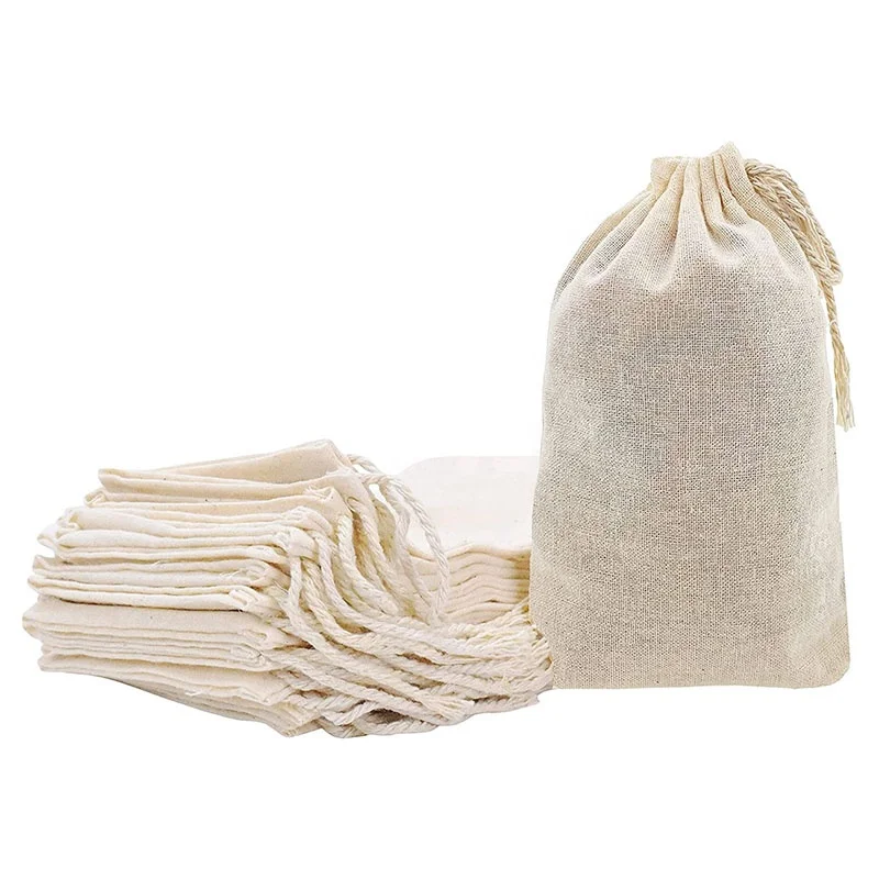 Customized Packing Fabric Pouch Small Drawstring Bag Cotton Muslin Organic Tea Bags