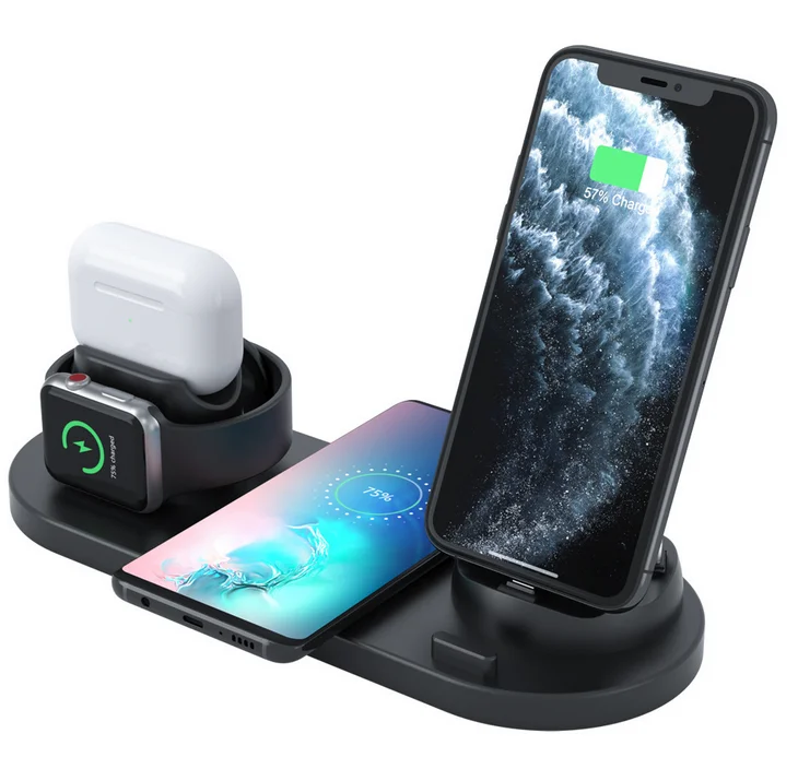 
Best Selling Wireless 6 in 1 phone Charging Station Portable Phone charger Dock Stand for iphone Andrio phone applewatch Airpod 