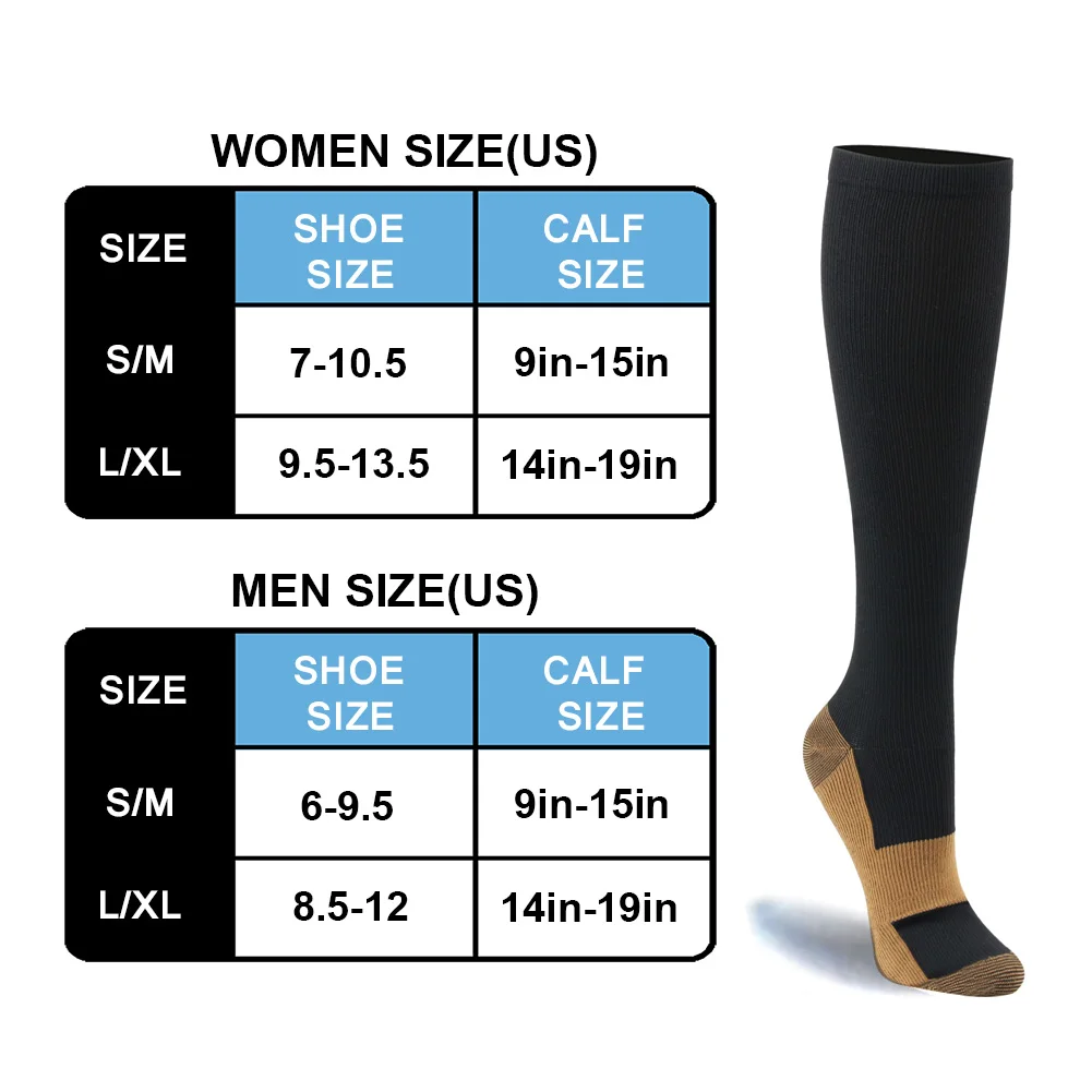 Copper Infused Anti Fatigue Knee High Socks 15-20mmhg Medical Sports Compression Stocking Socks