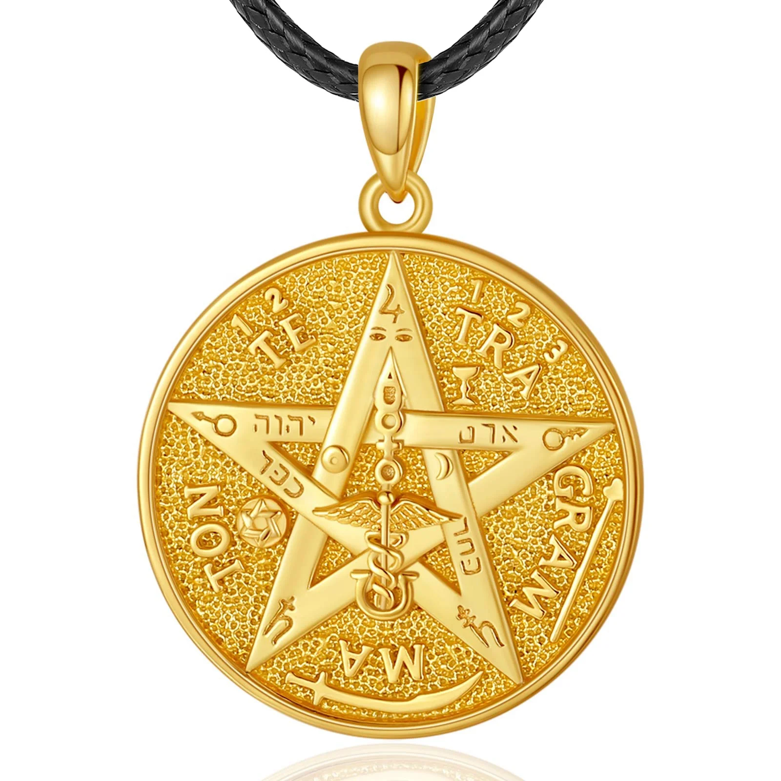 925 Sterling Silver 18K Gold Plated Jewellery Tetragrammaton Pentagram Religious Jewelry Charm Pendant Necklace for Men or Women