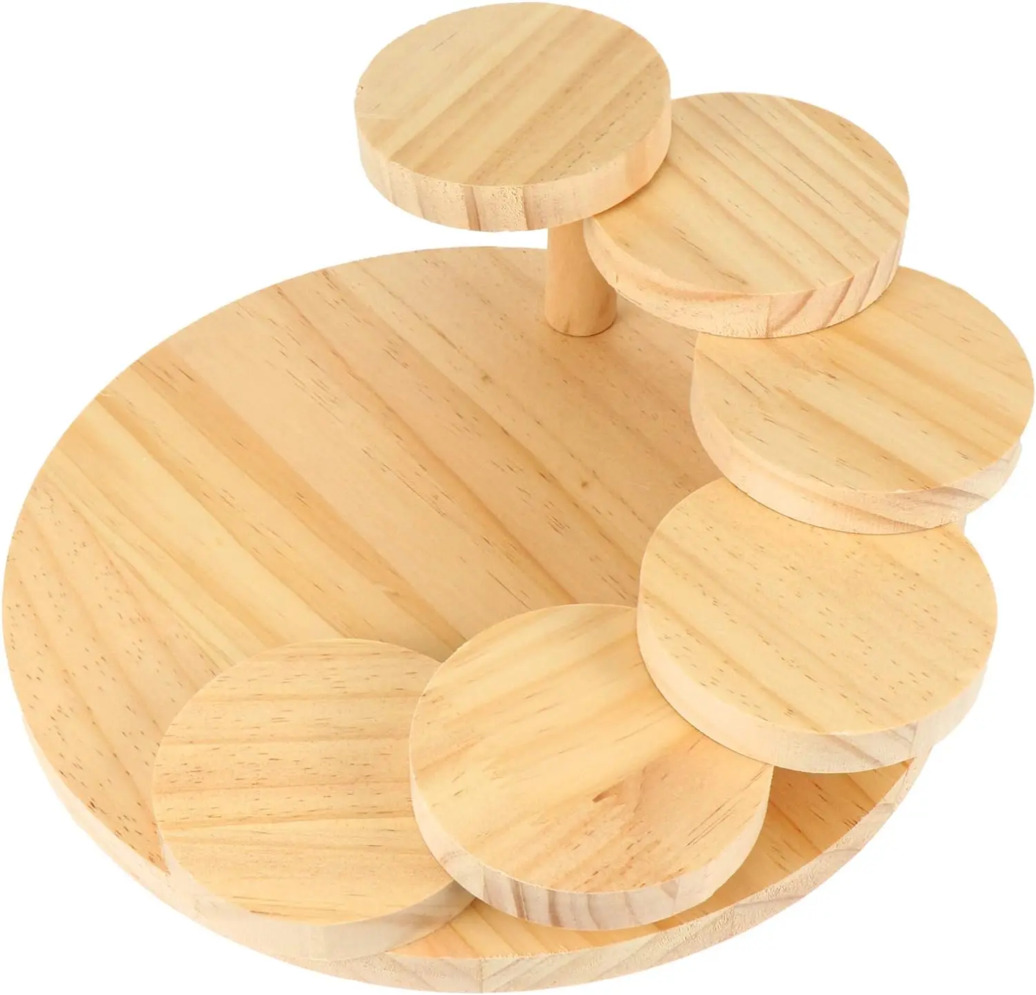 Japanese Wood Sushi Serving Tray Creative Rotating Steps Stairs Meat Plate and Round wooden sushi tray Mat