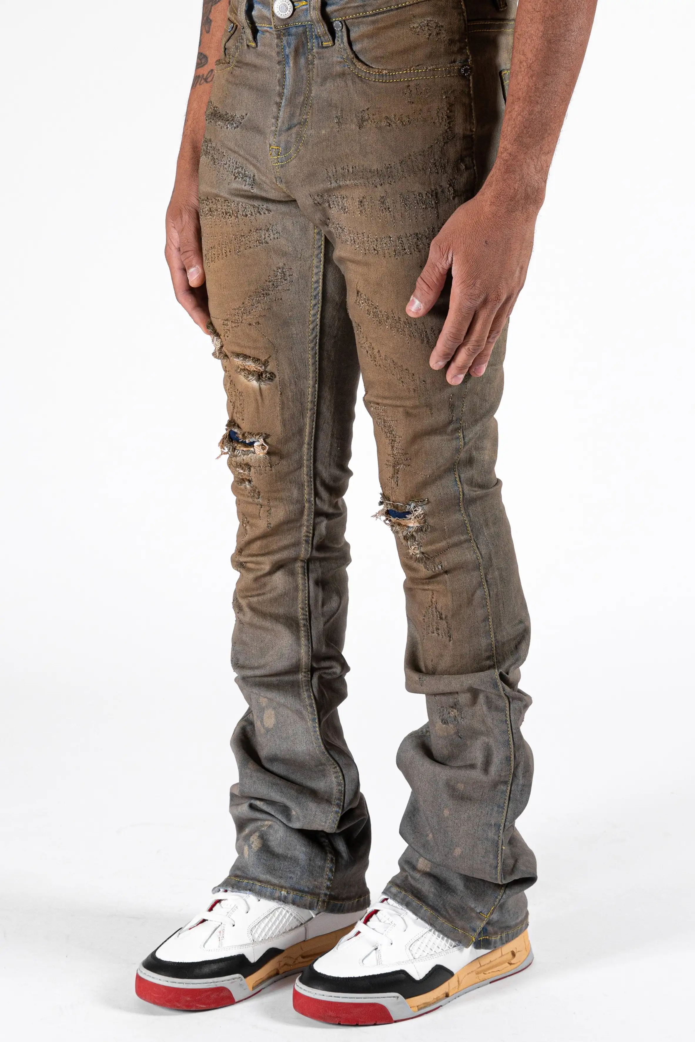 Autumn new streetwear retro hip-hop flared jeans man loose straight-leg pants wide-leg pants for men male stacked jeans men