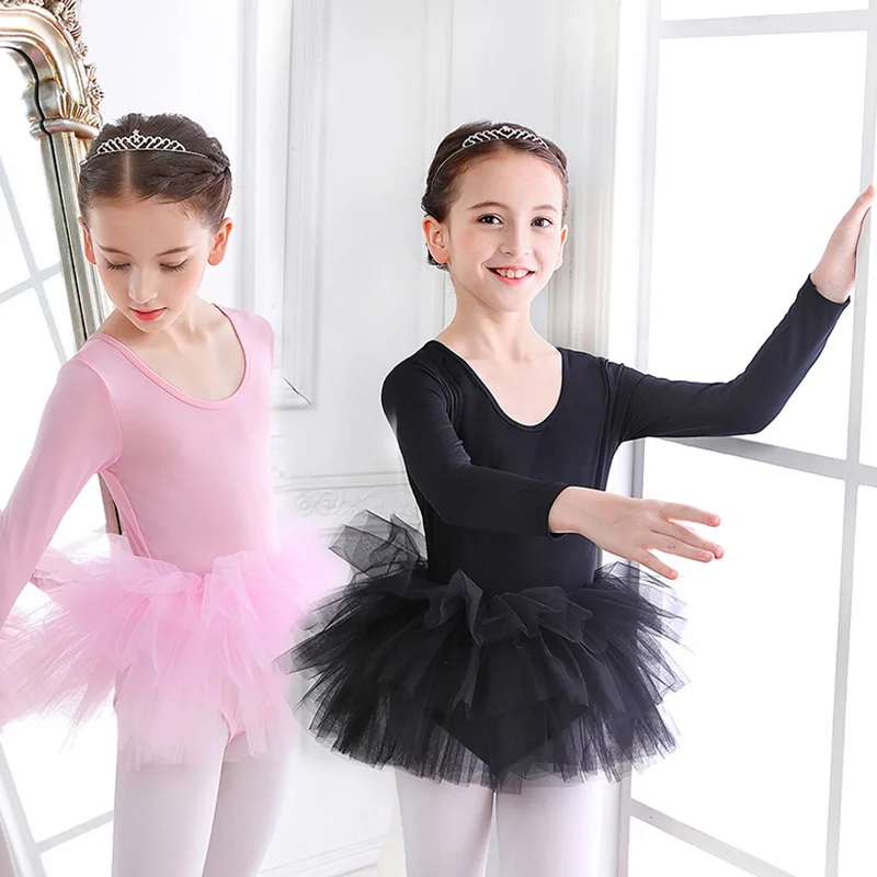 YD High quality girls ballet dancing jumpsuit long sleeve mesh skirt girls performance tutu dress