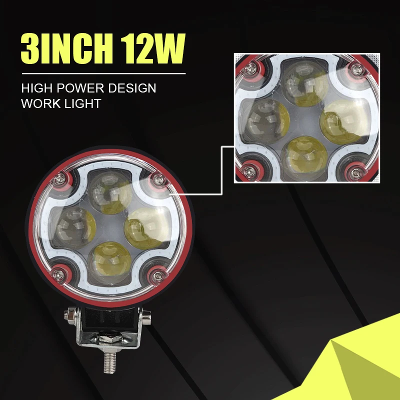 JHS Factory Price 3inch WorkLight Bulb Waterproof IP68 12V 24V 12W Lamp fog light led for Universal Motorcycle Jeeps