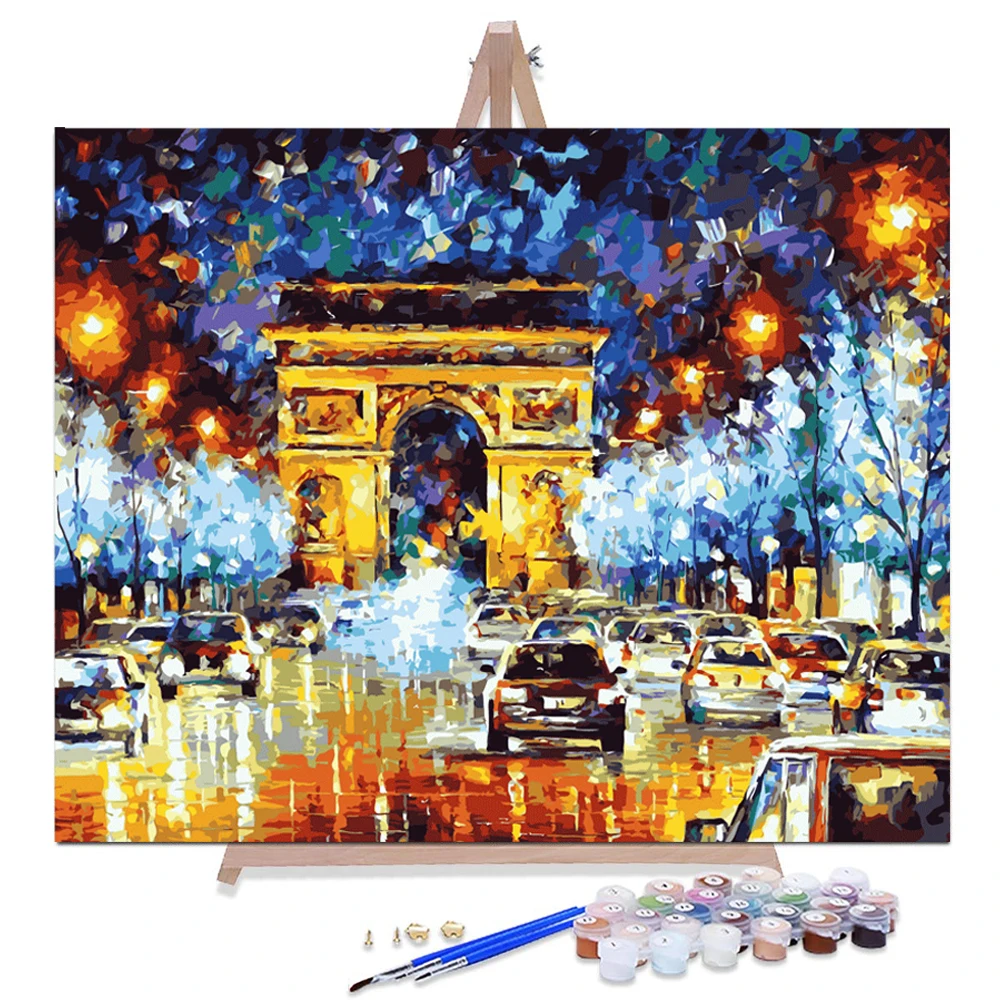 16x20 Inch With Frame Kit for Adults Beginner Kids Beginner Busy London Street Big Ben Tram Car Oil Painting Paint by Numbers