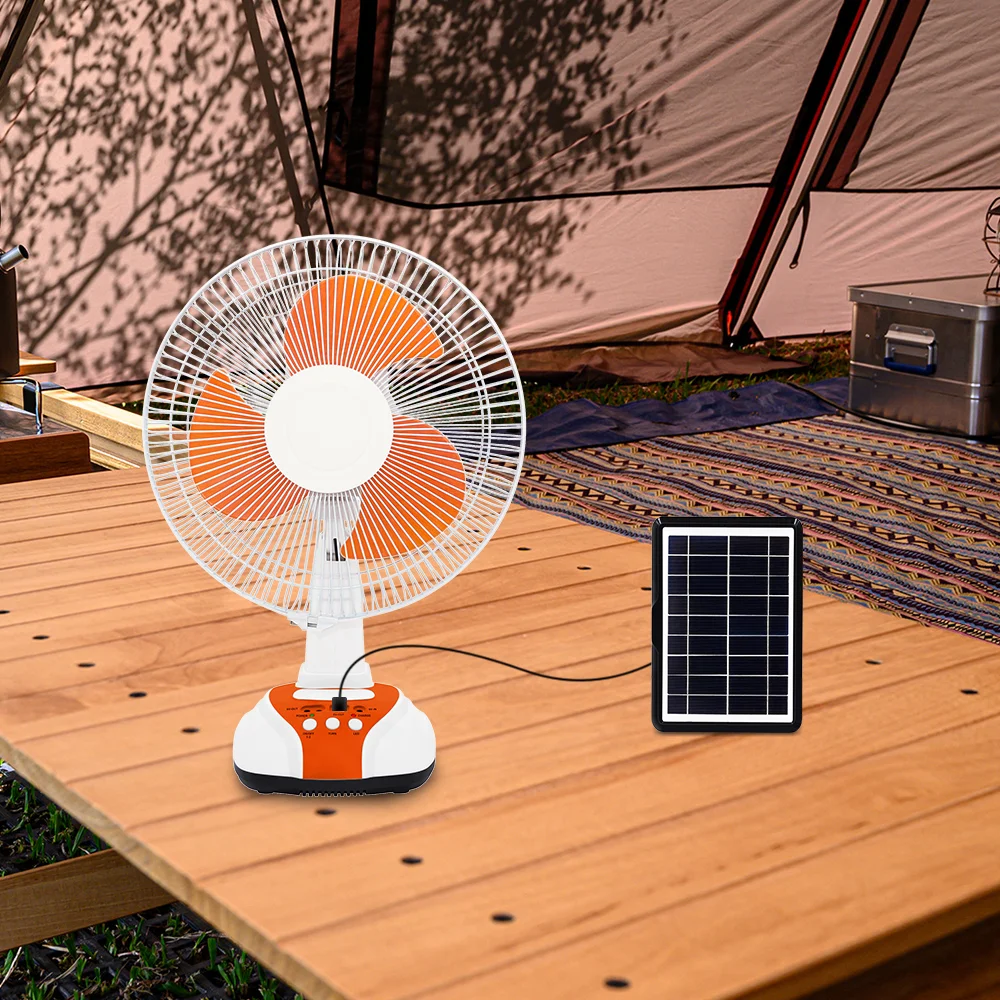 Hight Quality Home Desktop 14 Inch 16Inch Fans Dc Rechargeable 12Inch Solar Table Fan With Solar Panel And Bulb