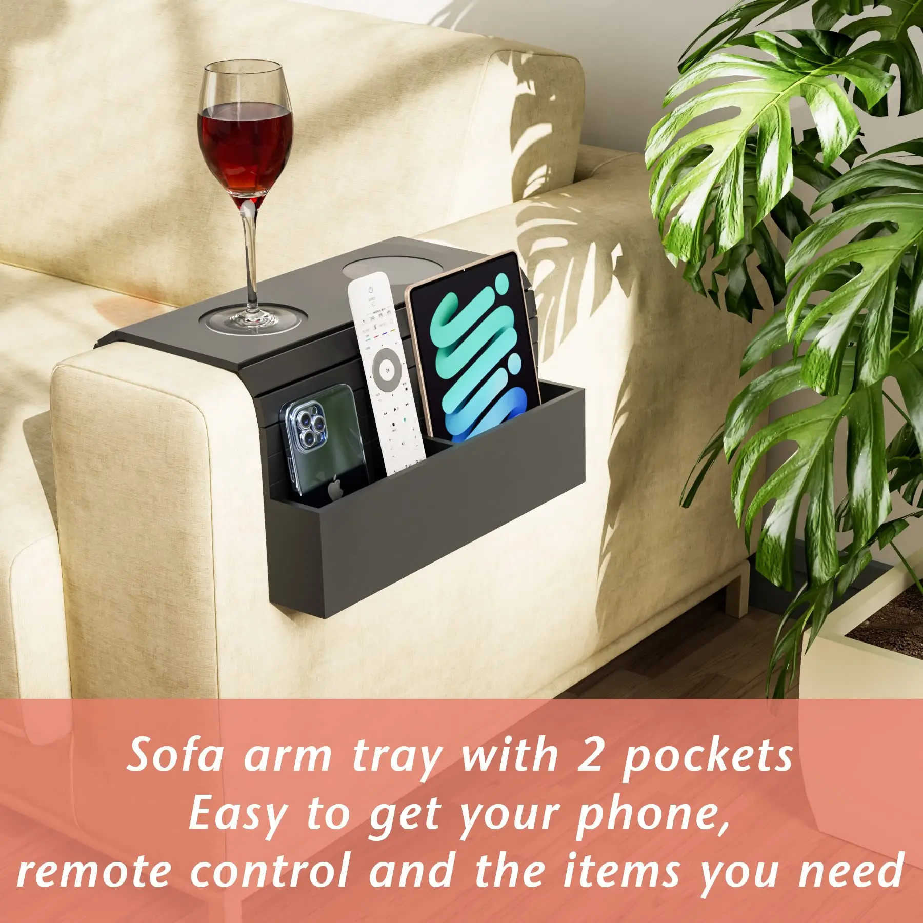 Foldable Couch Armrest Organizer Armrest Tray for Snack Drinks Phone Sofa Armrest Table  Bamboo Sofa Arm Tray with Pockets