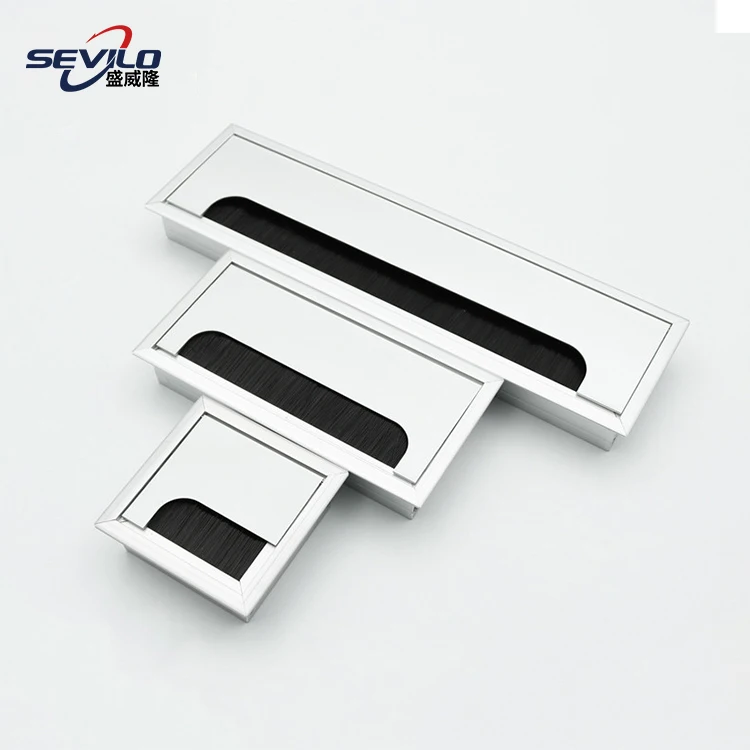 Aluminum Office Double Side Opening Wire Management Tabletop Cable Box Grommet with Brush Buffering Structure