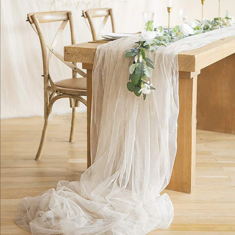 Wedding Decorations Chiffon Gauze Table Runner Tablecloth for Party Decorations