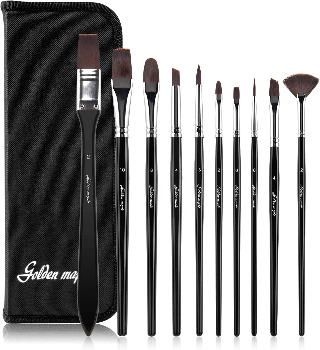 Wholesale 10PCS Artist Paint Brushes Set for Watercolor Acrylic Oil Painting Birch Wooden Handle Flat Nylon Paint Brush Set Bag